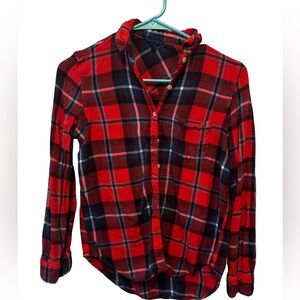 Aeropostale Women's Plaid Button Down Shirt - Red and Navy